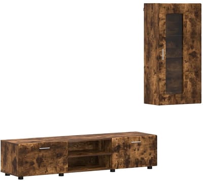 vidaXL - Tv-meubelset - met - lade - FLORIN - 3 - pcs - Rook - Eiken - Bewerkt - hout