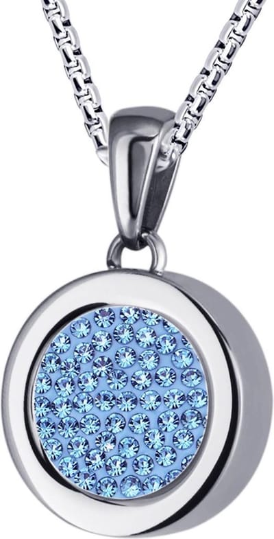 Quiges 12mm Mini Munt Hanger Zilverkleurig RVS Glans met Zirkonia Blauw Munt en Box Ketting Ankerketting 42-46cm