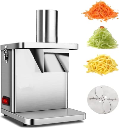 Elektrische Groentesnijder - Fruitsnijder Raspmachine - Commercieel Gebruik - Hoge Capaciteit 150kg/u - 6 Snijmessen - Zilver