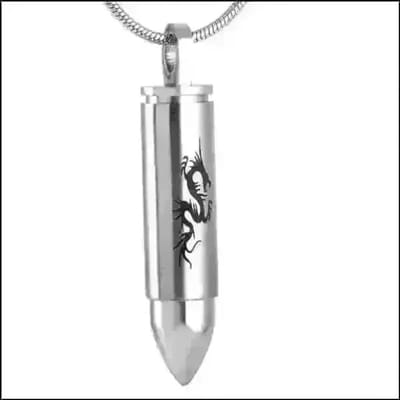 Aramat Jewels | Gedenkhangers | Ashanger Bullet Kogel RVS – Meerdere Kleuren & Modellen Stoer Gedenksieraad | Draak/Zilverkleur-5x1cm | |15mm | Staal | Volwassenen | Verkleurd niet