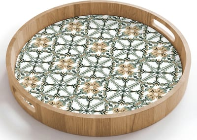 Dienblad rond 40x40 cm - Schootdienblad hout - Floraal - Verweerd - Keurrijk - Borrelplank rechthoek - Plateau houten dienbladen