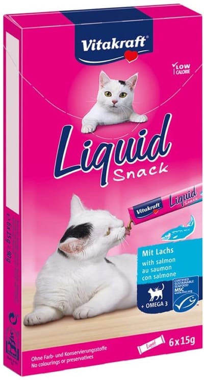 3x Vitakraft - Liquid Snacks met zalm  - Omega 3 - 6x15g