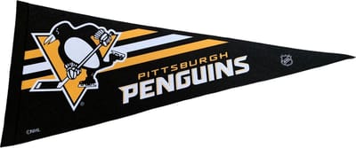USArticlesEU - Pittsburgh Penguins - NY - NHL - Vaantje - Ijshockey - Hockey - Ice Hockey -  Sportvaantje - Pennant - Wimpel - Vlag - Zwart/Geel/Wit - 31 x 72 cm