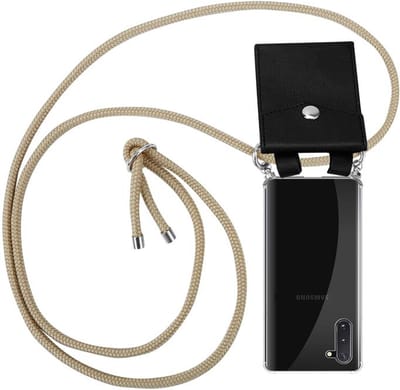 Cadorabo Hoesje geschikt voor Samsung Galaxy NOTE 10 in GLANZEND BRUIN - Silicone Mobiele telefoon ketting beschermhoes met zilveren ringen, koordriem en afneembaar etui