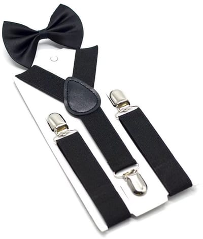 Bretels kinderen - Kinderbretels met strik - Verstelbaar -Vlinderdas - 100 cm - Zwart - Kids suspenders with bow tie - Kinderkleding - Jonyx