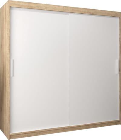 InspireMe - Kledingkast met 2 schuifdeuren, Modern-stijl, Kledingkast met planken (BxHxD): 200x200x62 - TORM 200 Sonoma Eik + Wit Mat