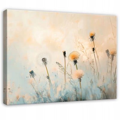 WALLARENA - Canvas schilderij - 100x70 cm - Beige veldbloemen voor slaapkamer, woonkamer, keuken op doek