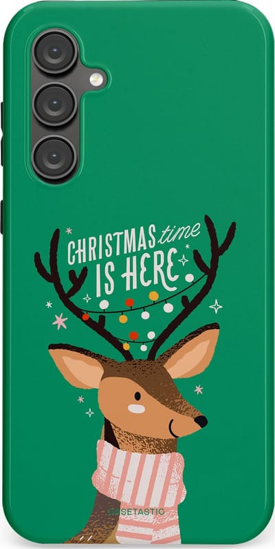 Casetastic hoesje geschikt voor Samsung Galaxy S23 FE - Dubbellaagse bescherming - Rudolf het Rendier op het groen - Fashion Case - Turquoise Perzik Donkergroen