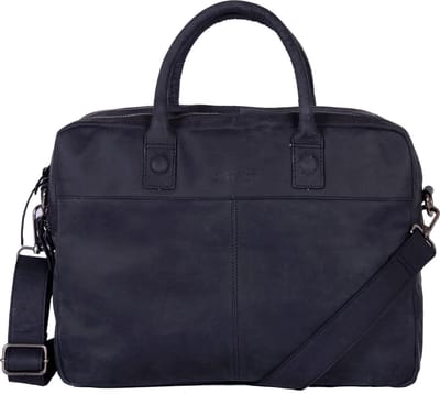 DSTRCT Wall Street 2 Vaks Leren Laptoptas - 15,6 inch - Zwart