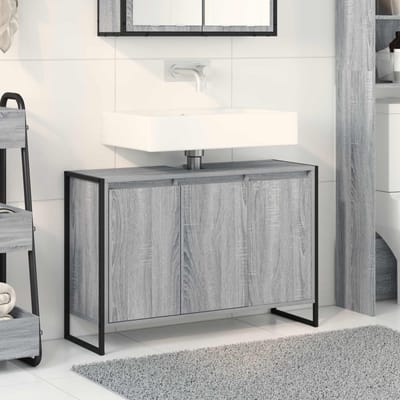 vidaXL - Badkamerkast - Grijs - Sonoma - 90 - x - 30 - x - 60 - cm - Bewerkt - hout