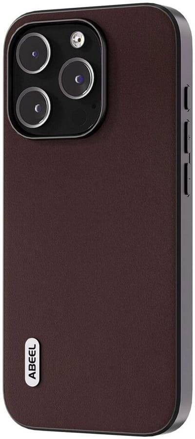 ABEEL Hoesje Geschikt voor Apple iPhone 15 Pro - Back Cover met Nappa Textuur - Echt Leer Case - Coffee
