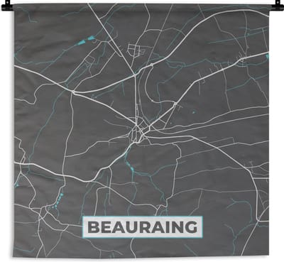 Wandkleed - Wanddoek - België – Beauraing – Stadskaart – Kaart – Blauw – Plattegrond - 180x180 cm - Wandtapijt