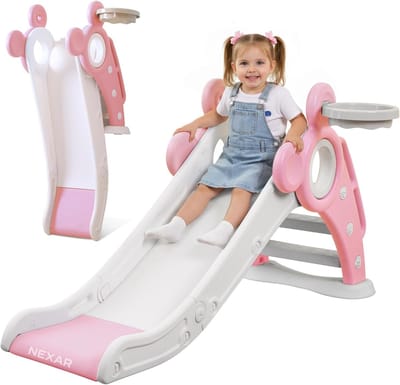 Nexar Glijbaan voor Peuters - Opvouwbaar - voor Binnen & Buiten - Losse Glijbaan - Roze Slide - Veilig en Stabiel - Vanaf 1 Jaar - 115cm