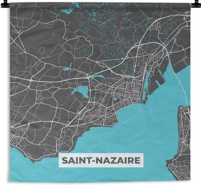 Wandkleed - Wanddoek - Stadskaart – Frankrijk – Kaart – Saint-Nazaire – Plattegrond - 180x180 cm - Wandtapijt