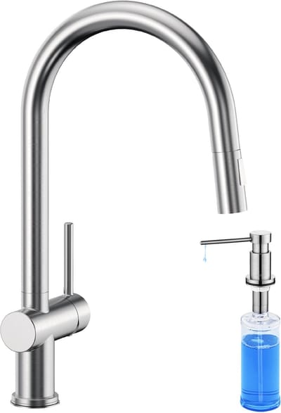 CECIPA Max Keuken Kraan - Keukenkraan Met Uittrekbare Uitloop - Met Zeepdispenser 300ML - 2 straalsoorten Spoelmengkraan - 360° graden draaibaar - keukenkranen Zilver