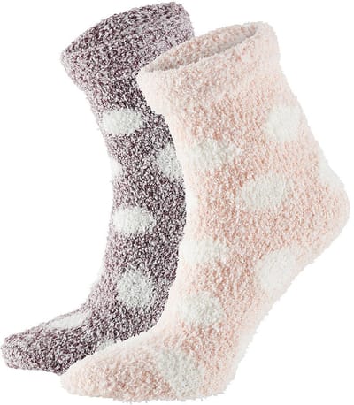 Apollo Huissokken / bedsokken met stippen - dames - grijs / roze - 2 paar - maat 36-41 - slofsokken