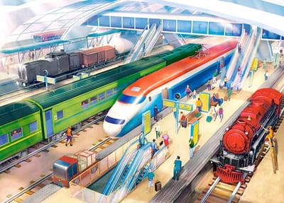Castorland Puzzel 180 Stukjes - Treinstation met Stoomlocomotief