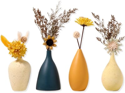 Kleine Keramische Vazen voor Bloemen - Decoratieve Vaasenset voor Woonkamer - Mini Handgemaakte Vazen voor Tafel - Middelpuntdecoratie - Moderne Vaas Met Morandi Matte Kleur - Set van 4 .