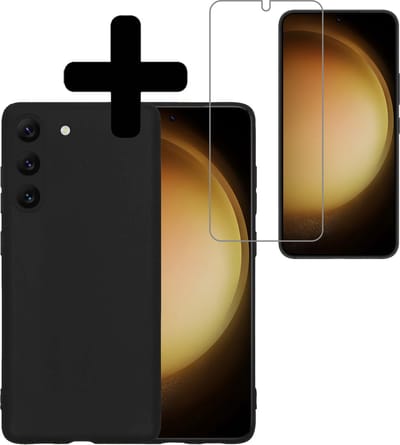 Hoesje - Met Screenprotector - Geschikt voor Samsung Galaxy S23 - Sterk & Shockproof - Back Cover - Siliconen Case - Telefoon Hoes - Telefoonhoesjes - Zwart