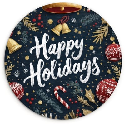 WallCircle® Wandcirkel 120x120 cm - Muurcirkel Feestelijk - Kerstgroet - Kleurrijk - Muurdecoratie woonkamer - Wanddecoratie slaapkamer - Kamer decoratie accessoires - Ronde schilderijen XXL