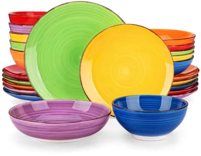 Averina Dessertborden - 24 delig - 6 persoons - Kleurrijk - Dinerborden - Bordenset - Diepe borden - Ontbijtborden - Servies - Keukenservies