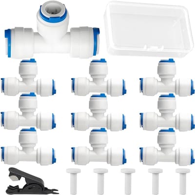 10 Stuks 1/4" Tee 3-Weg Snelsluiting voor Waterleidingen en Omgekeerde Osmose Systemen, Ideaal voor Tuin en Irrigatie