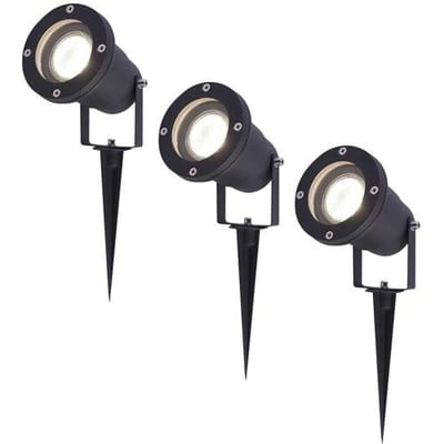 HOFTRONIC Set van 3 LED prikspots - 4 Watt 345 Lumen - Dimbaar - Kantelbaar - 4000K neutraal wit - GU10 - IP64 Waterdicht - Zwart - Tuinspots