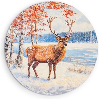 Saammp Muurcirkel Hout - Abstract Hert -Winter - Natuur - Dieren - Ø 90 - Wandcirkel - Wanddecoratie Cirkel - Muurdecoratie Woonkamer - Slaapkamer decoratie - Rond Schilderij