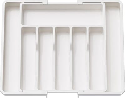 Repus - Bestek Organizer - Uitschuifbaar - Lade - Bestekbak - Opberger - Keukengerei - Kunststof - 33(Tot 57)x15CM - Wit