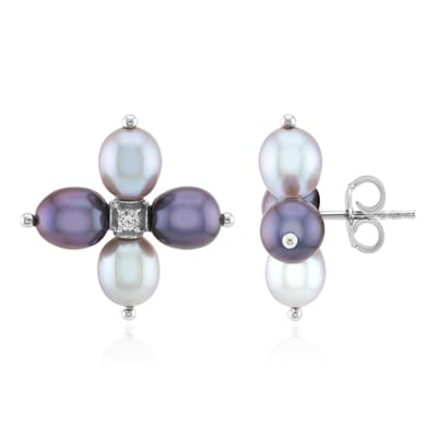 Cavill - Zilveren Oorbellen met Zwarte Zoetwaterparels 7x6 mm - 925 Sterling Zilver Gerhodineerd - 0,1 ct Zirkonia - Luxe Oorstekers Dames