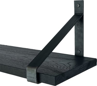 GoudmetHout® Wandplank Industrieel - 180 x 25 cm Muurplank - Zwart Eiken Hout - Decoratie Wandrek & Boekenrek - Hangplank Keuken - Wall Shelf + 2 Plankdragers van Ruw Staal