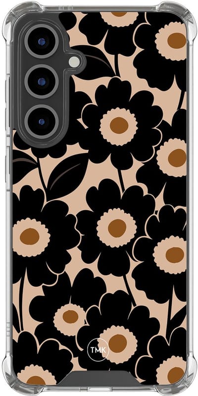 Shockproof hoesje geschikt voor Samsung Galaxy S25 FE - Bloom luxe - Schokbestendig - Verhoogde randen - TPU case - Extra Sterke Back Cover - Bloemen - Transparant, Zwart
