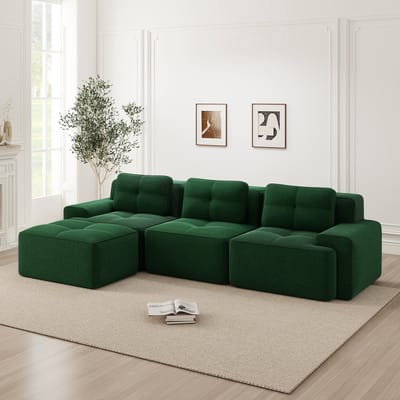 Wishdor - Modulaire Bank Met Voetenbank - 74 Cm Diepe Zitting En Montagevrij - Minimalistisch Ontwerp Voor De Woonkamer - Ribstof - Groen