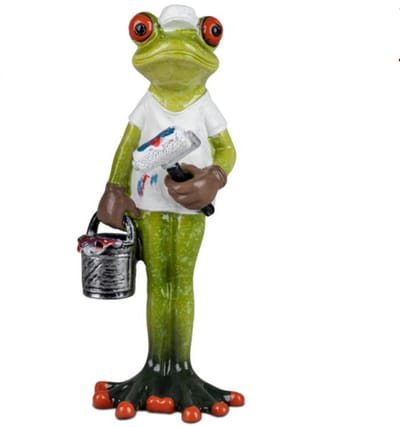 Kikker beeld schilder 16 cm hoog - kleur groen wit - polyresin