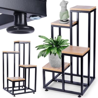 Plantenstandaard met 4 verdiepingen, plantenrek voor binnen, voor potten/decoraties, robuuste bloemenstandaard, metaal, zwart, in industriële loftstijl, 34 x 34 x 69 cm, maximale draagkracht 50