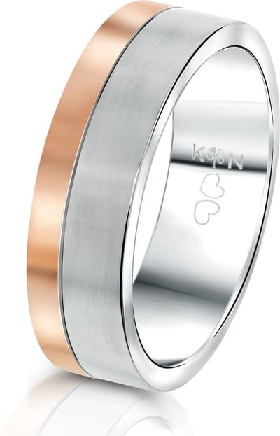 Lucardi Heren Vriendschapsring Milan - Ring - Vaderdag Cadeautje - Staal - Zilver- en Rosékleurig