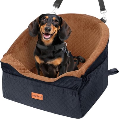 Hondenautostoel voor Kleine en Middelgrote Honden, Verwijderbare en Wasbare Boosterstoel met Opbergcompartimenten en Veiligheidsgordel, Geschikt voor Dieren tot 13.6 kg (Bruin)