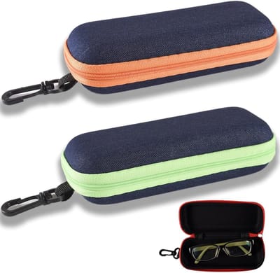 2 Stuks Draagbare Denim Brilhoes, Mode Denim Stof, Rits Bril voor Vrouwen, Beschermende Hardcase voor Zonnebrillen en Optische Brillen (Rood, Zwart)