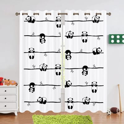 Schattige Cartoon Panda Hoge Verduistering Raamopening Gordijn Diverse Stijlen Panda Ontwerpen Dikke Blackout Gordijn Kinderkamer Ruimte Woonkamer W55 X H120cm X 2&Grommet Top