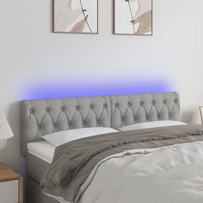 vidaXL - Hoofdbord - LED - 144x7x78/88 - cm - stof - lichtgrijs