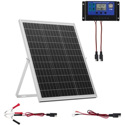 VEVOR 12V monokristallijn zonnepaneelset 25W, acculader met slimme MPPT-controller en verstelbare montagebeugel, IP67 waterdicht voor auto, boot, camper, motortrailer