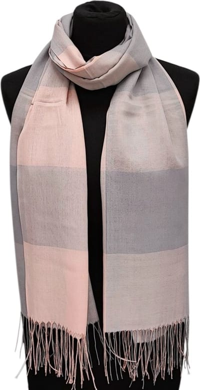 Lange Dunne Sjaal - Geblokt - Roze/Grijs - 190 x 70 cm (223)