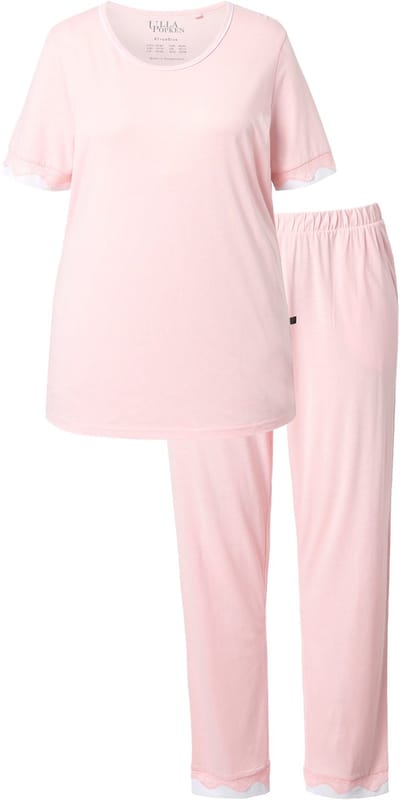 Ulla Popken - Dames - Pyjama kanten randen ronde hals korte mouw - Sorbetroze - Maat 58+