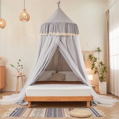 Qelus Dubbele Laag Muggennet - Lichtblokkend Bedtent voor Twin/Full/Queen Bedden - Kinderleeshoek & Knusse Slaapruimte - Plafondgemonteerd Klamboes - Grijs
