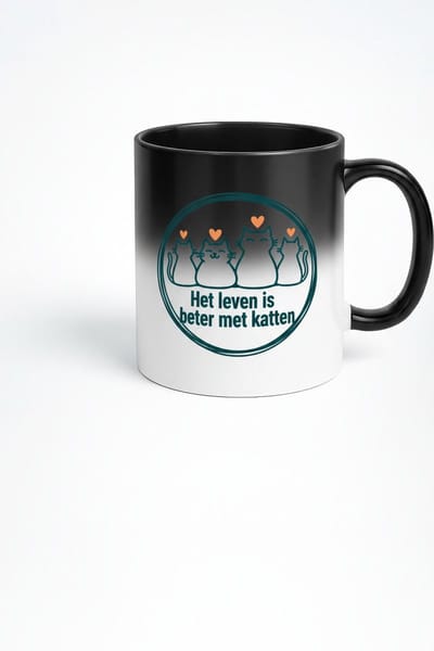 Magische Kleur Veranderende Mok - "Het leven is beter met katten" - Persoonlijke Cadeau Idee
