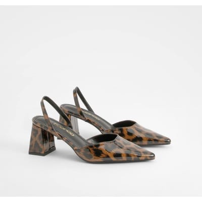 boohoo Dames Wide Fit Luipaard Print Blockhakken Court Schoenen | Leopard | Maat: 3