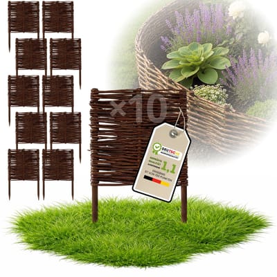 Floranica Set van 10 Bedrand van wilgenhout 40 cm x 30 cm Wilgenhek insteekhekwerk Tuinafscheiding van wilg Wilgenvlechtwerk Tuinhek Gazonrand Palissade van wilgentenen