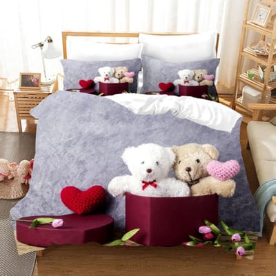 Cartoon Beren Beddengoed Pakket Lieve Teddybeer 200x200 Dekbedovertrek Pakket Kussenslopen Queen Afmeting Enkele Maat Maat Volledige Maat Maat Bed EU single(135x200cm)