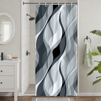 SnelShoppen - Douchegordijn Abstract Geometrisch met Lijnenpatroon, Schimmelbestendig, Waterdicht, Polyester, Wasbaar, Badgordijn met 6 Haakjes, 90 x
