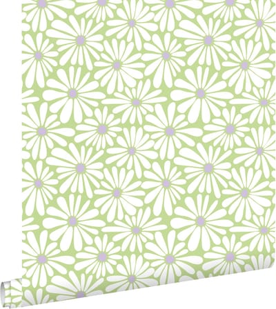 ESTAhome behang madeliefjes groen en paars - 50 x 900 cm - 131154